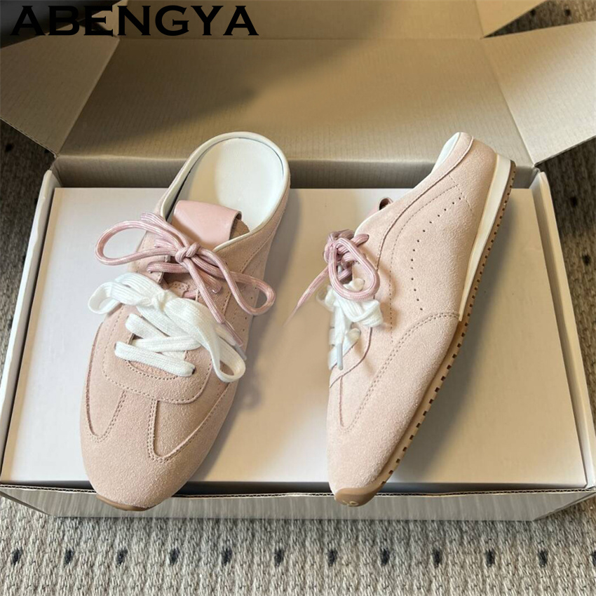 Women'S Shoes Casual Sneakers - شباشب نسائية مسطحة كاجوال برباط، صيفية