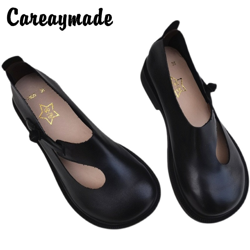 Women Shoes Black - Careaymade-جلد طبيعي أحذية كبيرة الرجعية الوطنية