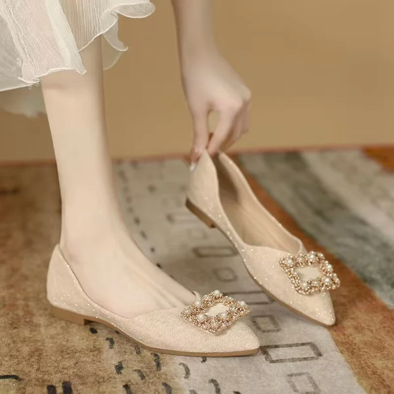 Women Shoes Quick Delivery - أحذية السيدات الشمبانيا مربع مشبك وصيفة